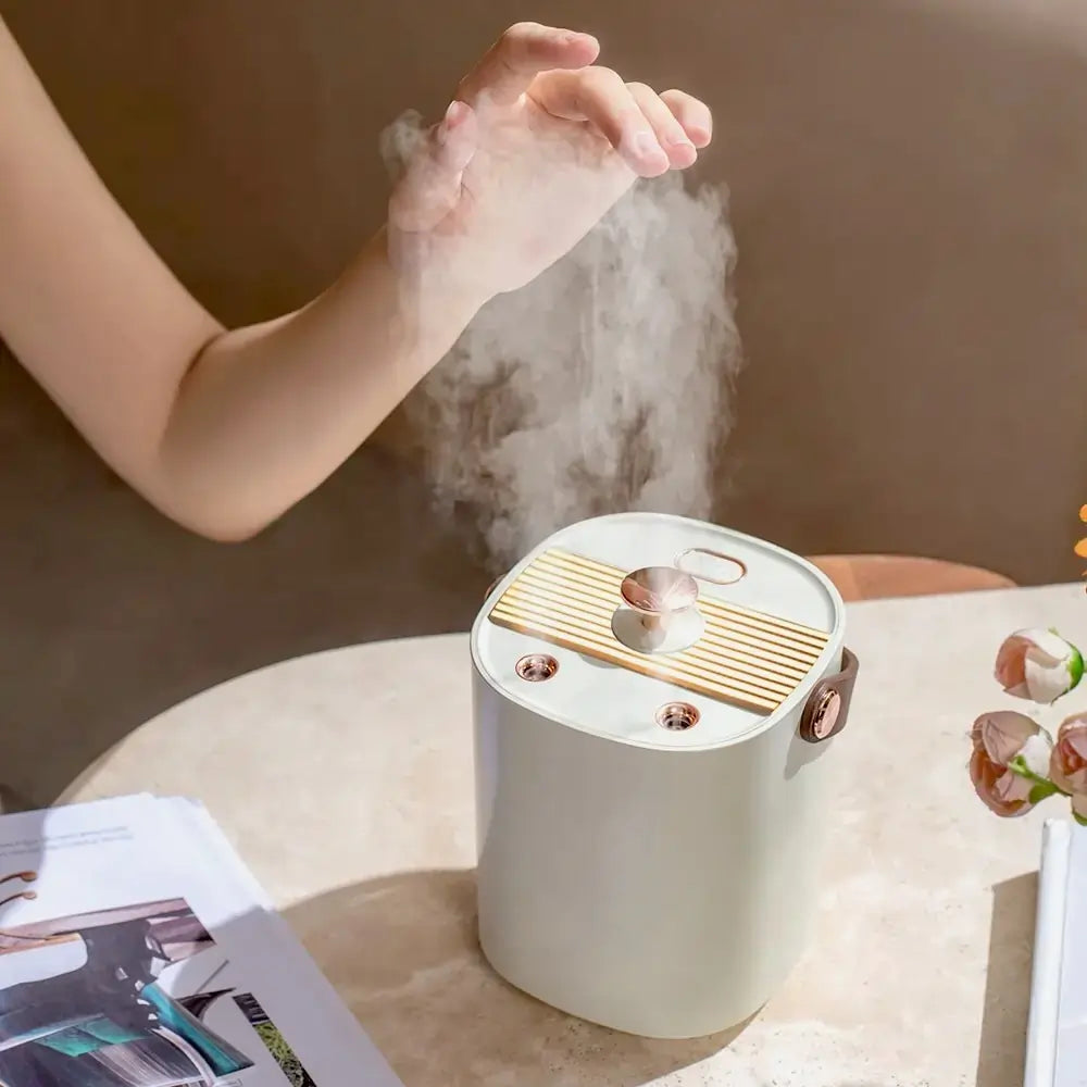modern humidifier hand above with mist